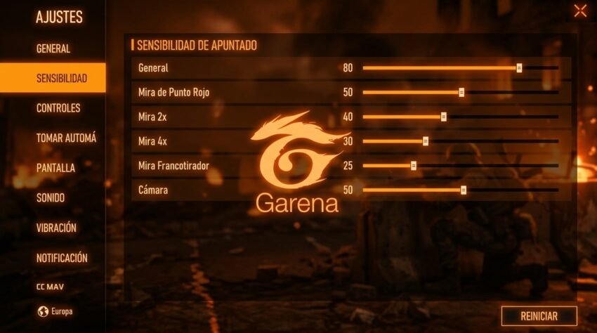 mejor sensibilidad de Free Fire